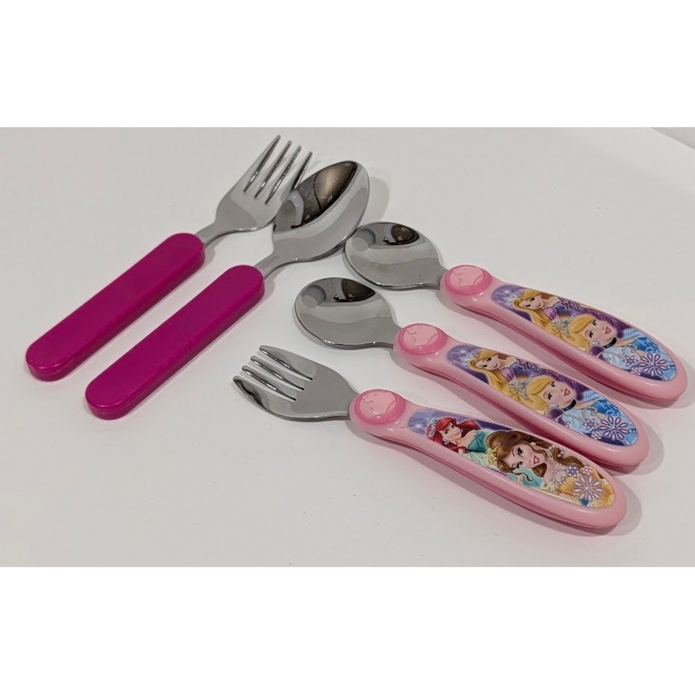 Disney Princess The First Years Toddler Fork Spoon Set 5pc Pink Stainless Steel